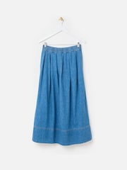Oliver Bonas Blue Denim Elasticated Pleated Midi Skirt - Image 4 of 7