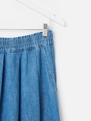 Oliver Bonas Blue Denim Elasticated Pleated Midi Skirt - Image 6 of 7