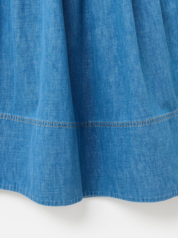 Oliver Bonas Blue Denim Elasticated Pleated Midi Skirt - Image 7 of 7