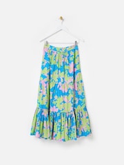 Oliver Bonas Blue 100% Cotton Luminous Floral Tiered Midi Skirt - Image 1 of 5