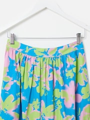 Oliver Bonas Blue 100% Cotton Luminous Floral Tiered Midi Skirt - Image 3 of 5