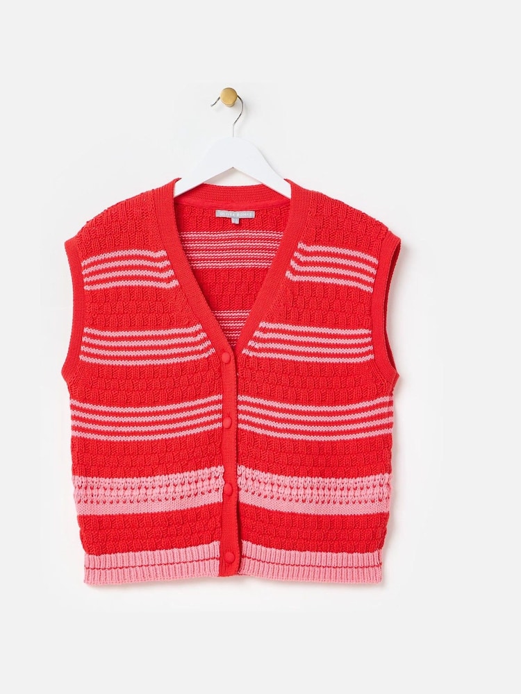 Oliver Bonas Red Striped Button Up Knitted Waistcoat - Image 1 of 5