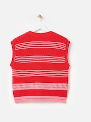 Oliver Bonas Red Striped Button Up Knitted Waistcoat - Image 2 of 5