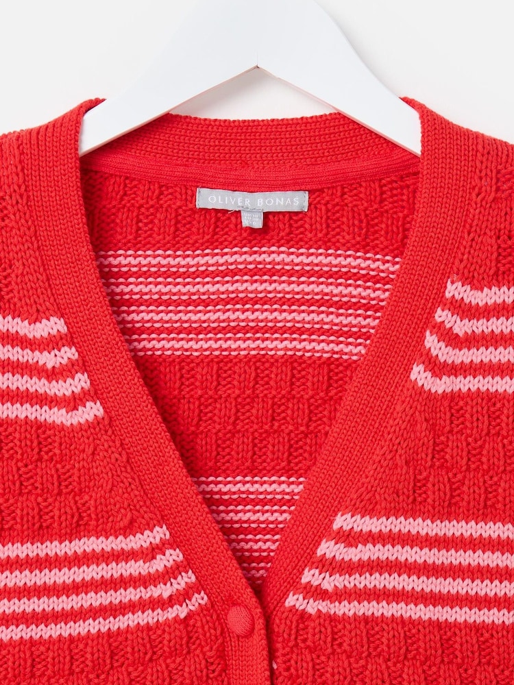 Oliver Bonas Red Striped Button Up Knitted Waistcoat - Image 3 of 5