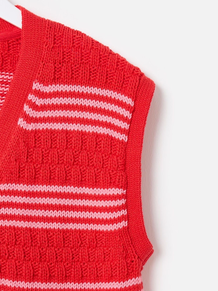 Oliver Bonas Red Striped Button Up Knitted Waistcoat - Image 4 of 5