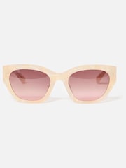 Oliver Bonas Cream Marbled Angled Cat Eye Acetate Sunglasses - Image 1 of 5