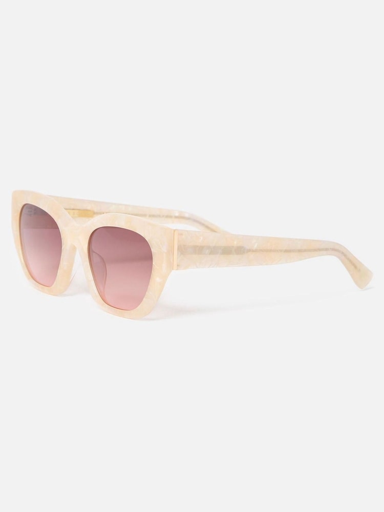 Oliver Bonas Cream Marbled Angled Cat Eye Acetate Sunglasses - Image 2 of 5