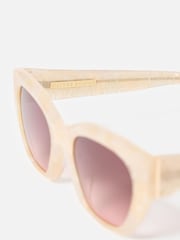 Oliver Bonas Cream Marbled Angled Cat Eye Acetate Sunglasses - Image 4 of 5