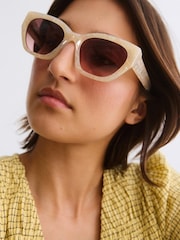 Oliver Bonas Cream Marbled Angled Cat Eye Acetate Sunglasses - Image 5 of 5