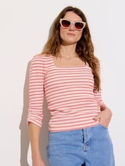 Oliver Bonas Red Striped Square Neck Ribbed Top - Image 1 of 8