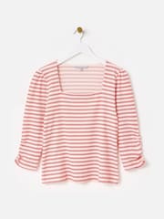Oliver Bonas Red Striped Square Neck Ribbed Top - Image 3 of 8