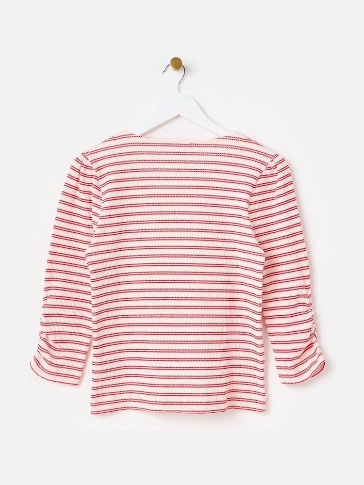 Oliver Bonas Red Striped Square Neck Ribbed Top - Image 4 of 8