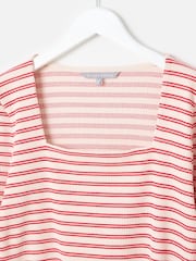 Oliver Bonas Red Striped Square Neck Ribbed Top - Image 5 of 8