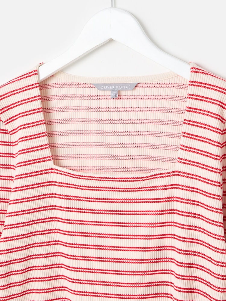 Oliver Bonas Red Striped Square Neck Ribbed Top - Image 5 of 8