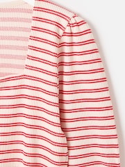 Oliver Bonas Red Striped Square Neck Ribbed Top - Image 6 of 8