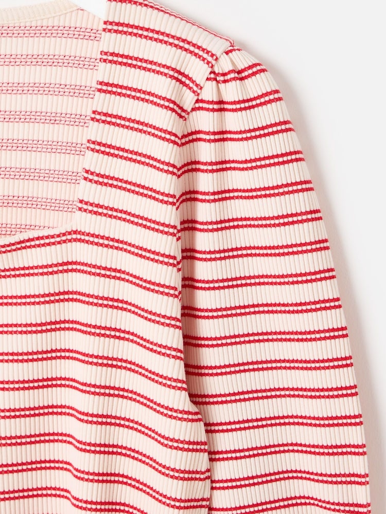 Oliver Bonas Red Striped Square Neck Ribbed Top - Image 6 of 8