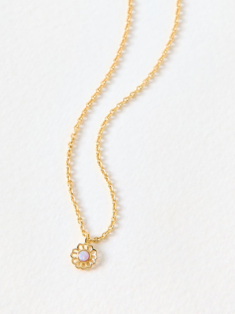 Oliver Bonas Gold Plated Dahlia Opalite Flower Charm Pendant Necklace - Image 1 of 3