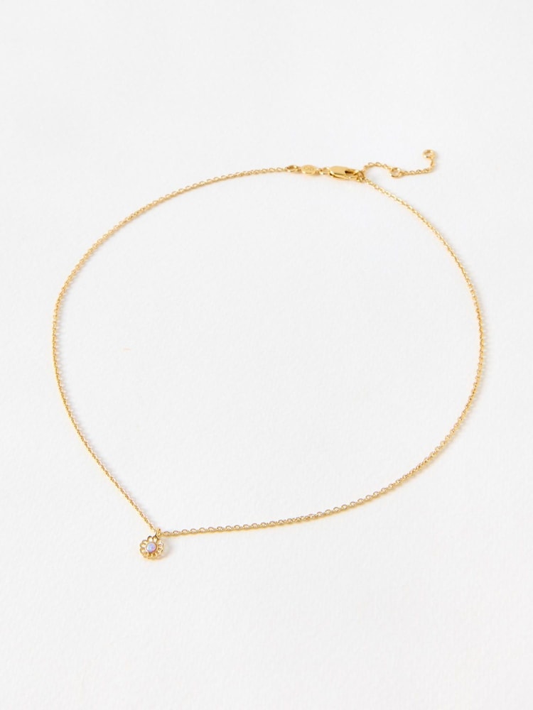 Oliver Bonas Gold Plated Dahlia Opalite Flower Charm Pendant Necklace - Image 2 of 3