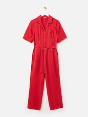 Oliver Bonas Red Collared Zip Up Short Sleeve Jumpsuit - Image 1 of 6