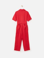 Oliver Bonas Red Collared Zip Up Short Sleeve Jumpsuit - Image 2 of 6