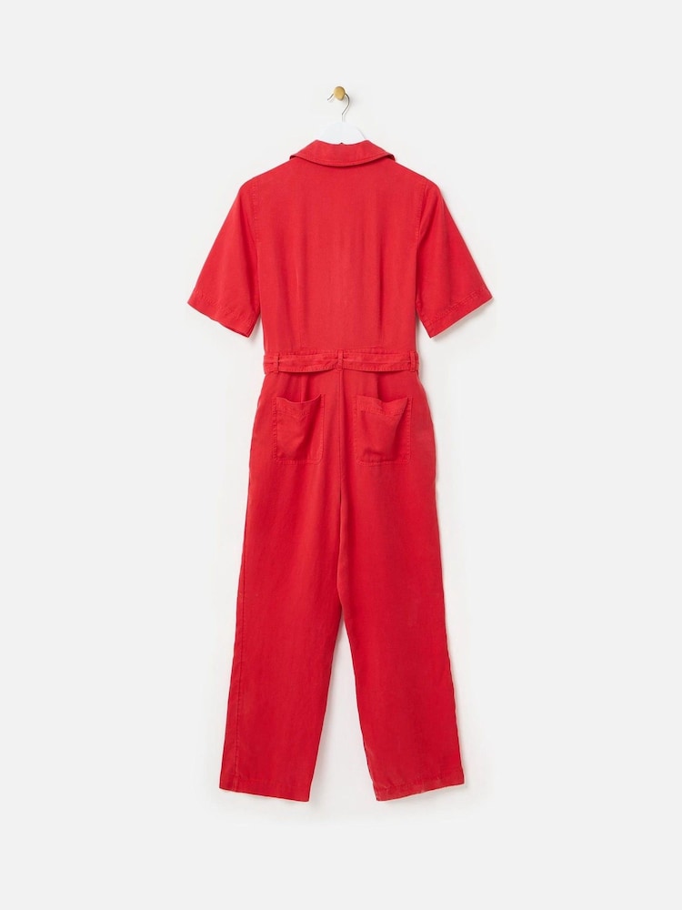 Oliver Bonas Red Collared Zip Up Short Sleeve Jumpsuit - Image 2 of 6