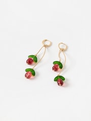 Oliver Bonas Red Laurel Beaded Cherry Charm Hoops Earrings - Image 1 of 2