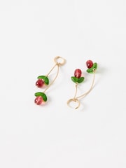 Oliver Bonas Red Laurel Beaded Cherry Charm Hoops Earrings - Image 2 of 2