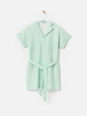 Oliver Bonas Green Floral Broderie Mini Shirt Dress - Image 1 of 5