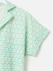 Oliver Bonas Green Floral Broderie Mini Shirt Dress - Image 4 of 5