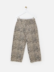 Oliver Bonas Brown 100% Cotton Leopard Print Scalloped Pocket Cropped Wide Leg Jeans - Image 4 of 7
