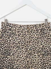 Oliver Bonas Brown 100% Cotton Leopard Print Scalloped Pocket Cropped Wide Leg Jeans - Image 5 of 7