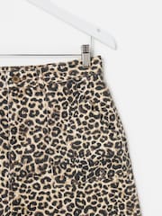Oliver Bonas Brown 100% Cotton Leopard Print Scalloped Pocket Cropped Wide Leg Jeans - Image 6 of 7