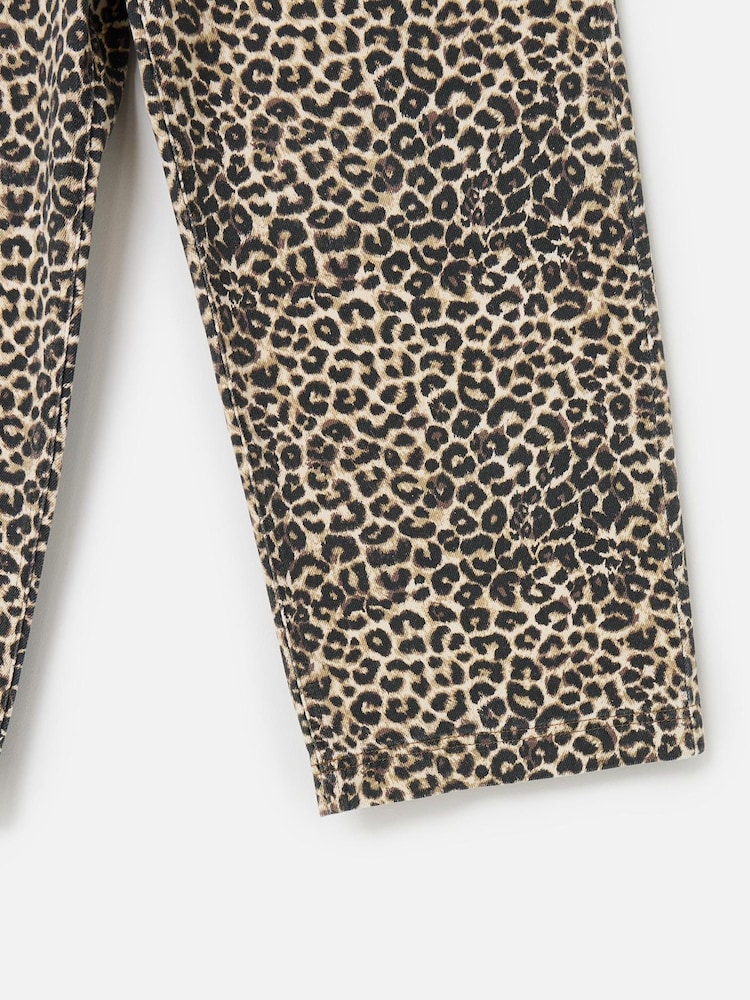 Oliver Bonas Brown 100% Cotton Leopard Print Scalloped Pocket Cropped Wide Leg Jeans - Image 7 of 7