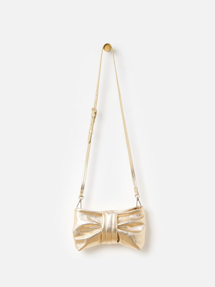 Oliver Bonas Gold Metallic Bow Clutch Bag - Image 2 of 6