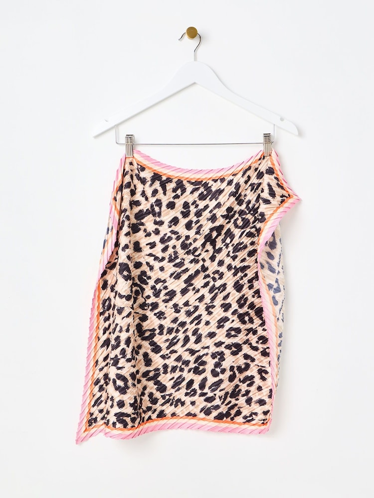 Oliver Bonas Black Leopard Print Pleated Square Scarf - Image 1 of 5