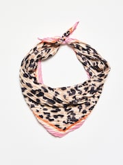 Oliver Bonas Black Leopard Print Pleated Square Scarf - Image 2 of 5