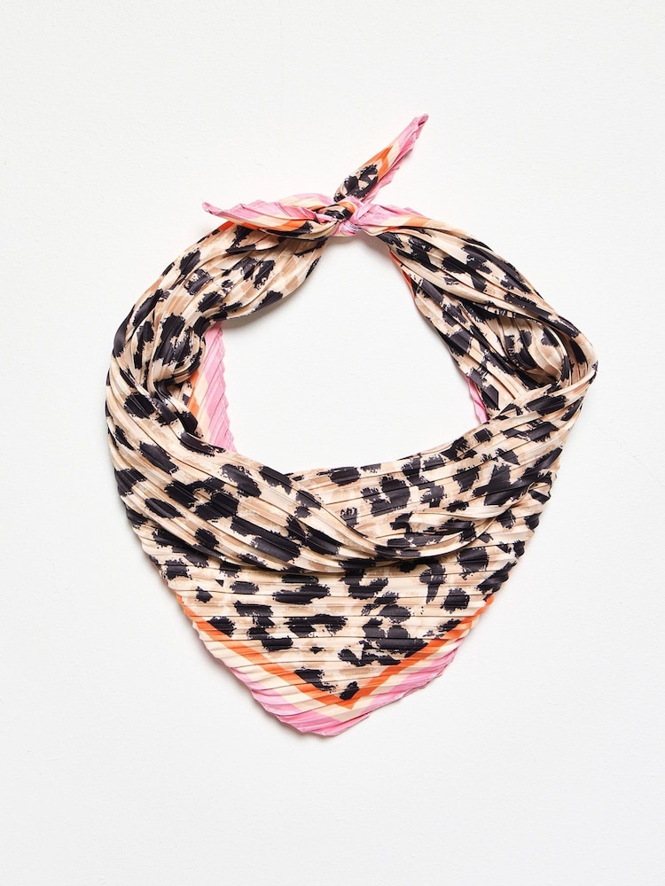 Oliver Bonas Black Leopard Print Pleated Square Scarf - Image 2 of 5