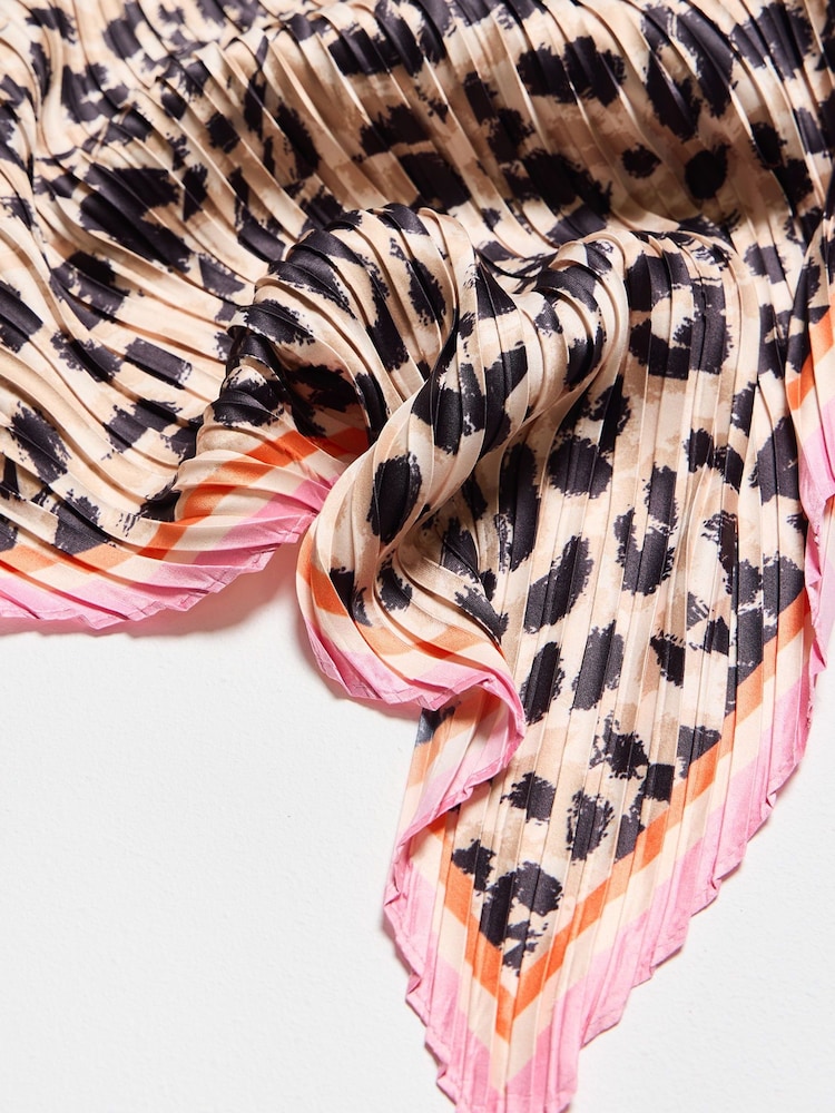 Oliver Bonas Black Leopard Print Pleated Square Scarf - Image 5 of 5