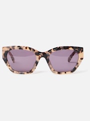 Oliver Bonas Brown Milky Faux Tortoiseshell Angled Cat Eye Acetate Sunglasses - Image 1 of 6