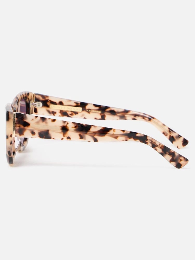 Oliver Bonas Brown Milky Faux Tortoiseshell Angled Cat Eye Acetate Sunglasses - Image 3 of 6