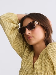 Oliver Bonas Brown Milky Faux Tortoiseshell Angled Cat Eye Acetate Sunglasses - Image 6 of 6