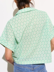 Oliver Bonas Green 100% Cotton Floral Broderie Boxy Shirt - Image 2 of 8