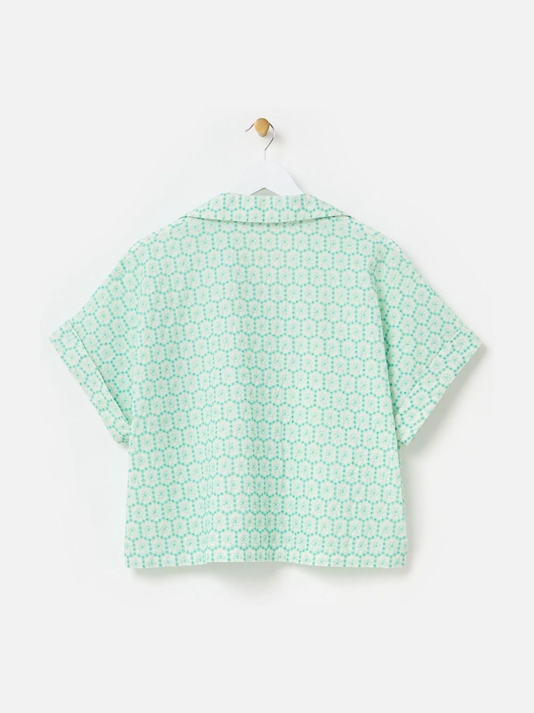 Oliver Bonas Green 100% Cotton Floral Broderie Boxy Shirt - Image 2 of 8