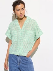 Oliver Bonas Green 100% Cotton Floral Broderie Boxy Shirt - Image 3 of 8