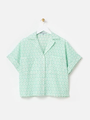 Oliver Bonas Green 100% Cotton Floral Broderie Boxy Shirt - Image 4 of 8