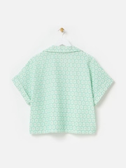 Oliver Bonas Green 100% Cotton Floral Broderie Boxy Shirt - Image 5 of 8