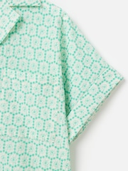 Oliver Bonas Green 100% Cotton Floral Broderie Boxy Shirt - Image 7 of 8
