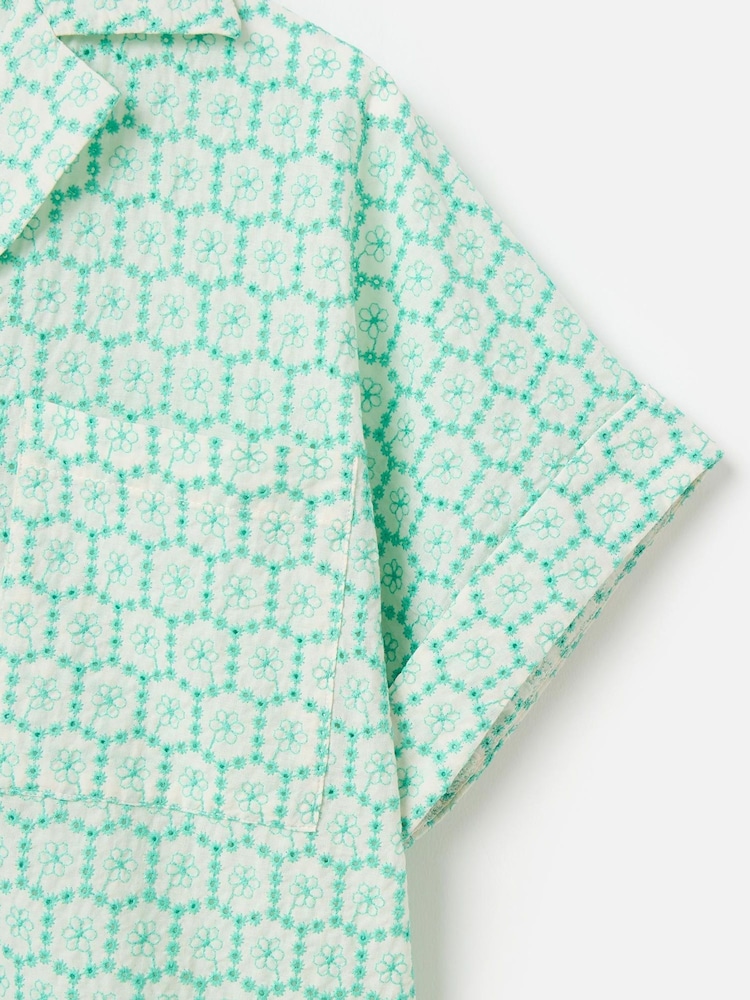 Oliver Bonas Green 100% Cotton Floral Broderie Boxy Shirt - Image 7 of 8