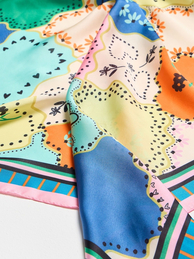 Oliver Bonas Multi Multicoloured Patched Tile Square Scarf - Image 5 of 5