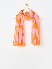 Oliver Bonas Orange Abstract Shapes Pleated Lightweight Scarf - Image 1 of 4